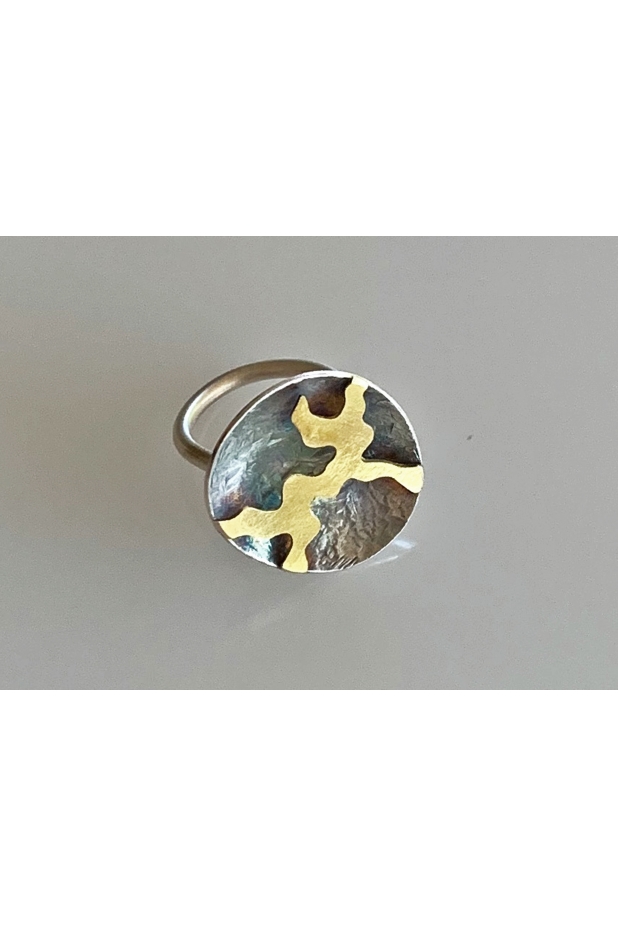 Silver and gold ring with patina.