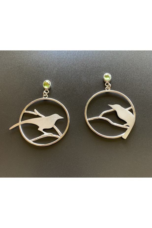 Sterling silver, peridots, birds, silver jewelry