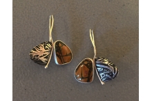 Earrings, sterling silver, jasper, patina.