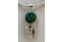 Caged Birds, sterling silver, parrot wing, fine silver chain.