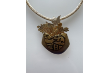 "Potted Plant #2" neckpiece.  Etched brass, sterling silver, fine silver chain.